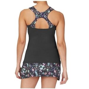 NWT FILA KICK SERVE HALTER TANK BLACK PURPLE FLORAL PERFORMANCE TENNIS WOMEN L